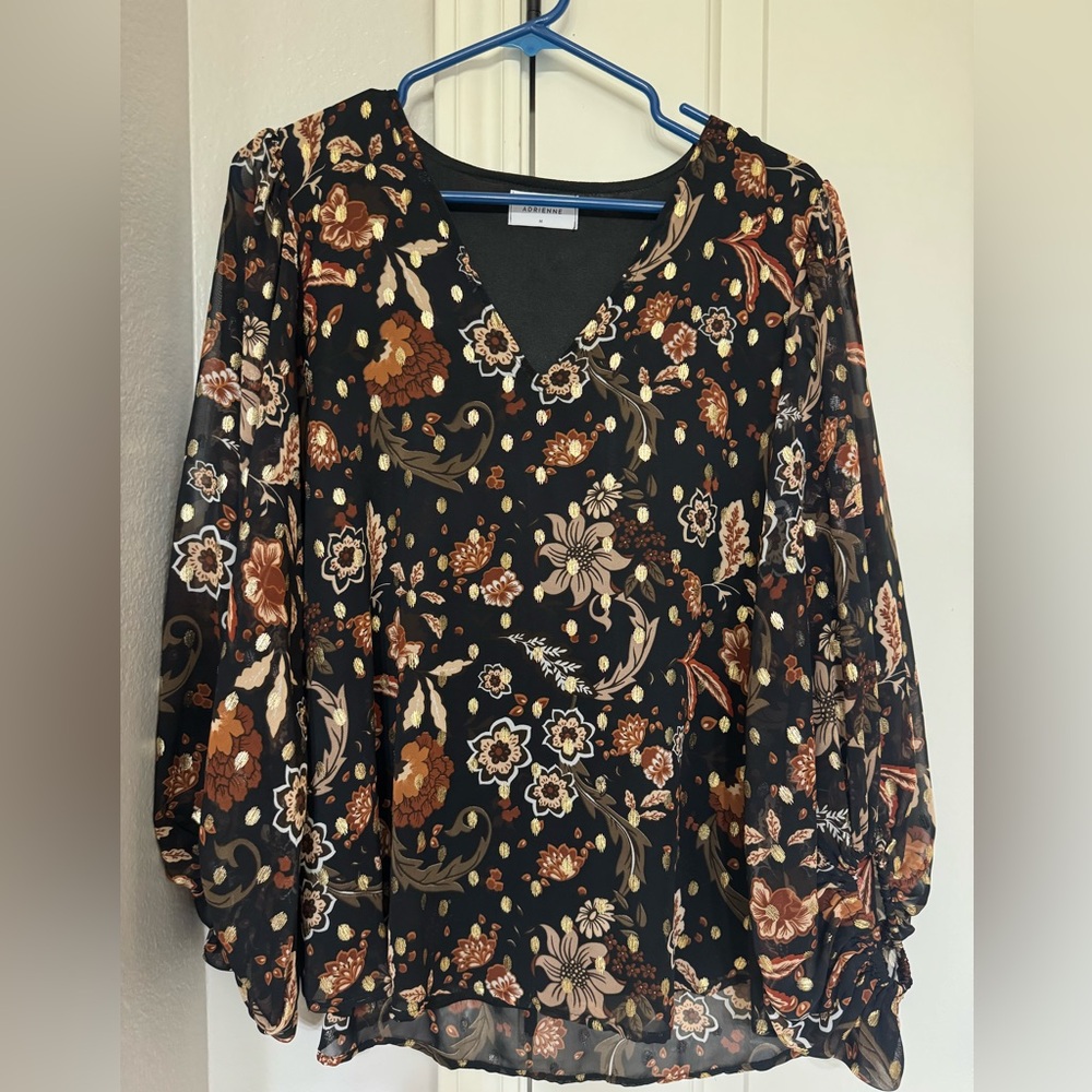 Adrienne Classic Black, Brown and Gold Accents Top